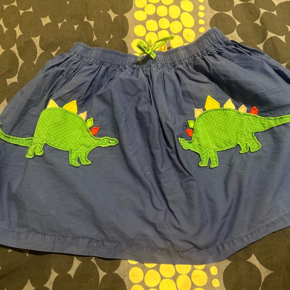 Mini Boden 9/10 Blue Skirt with dinosaur Green Accents